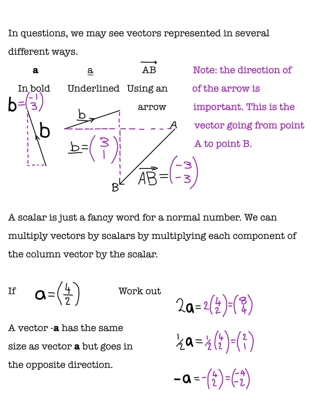 Vectors
A vector is a quantity that has a magnitude (size) and
direction. Vectors are drawn as arrows.
magnitude
3
A column vector is one wa