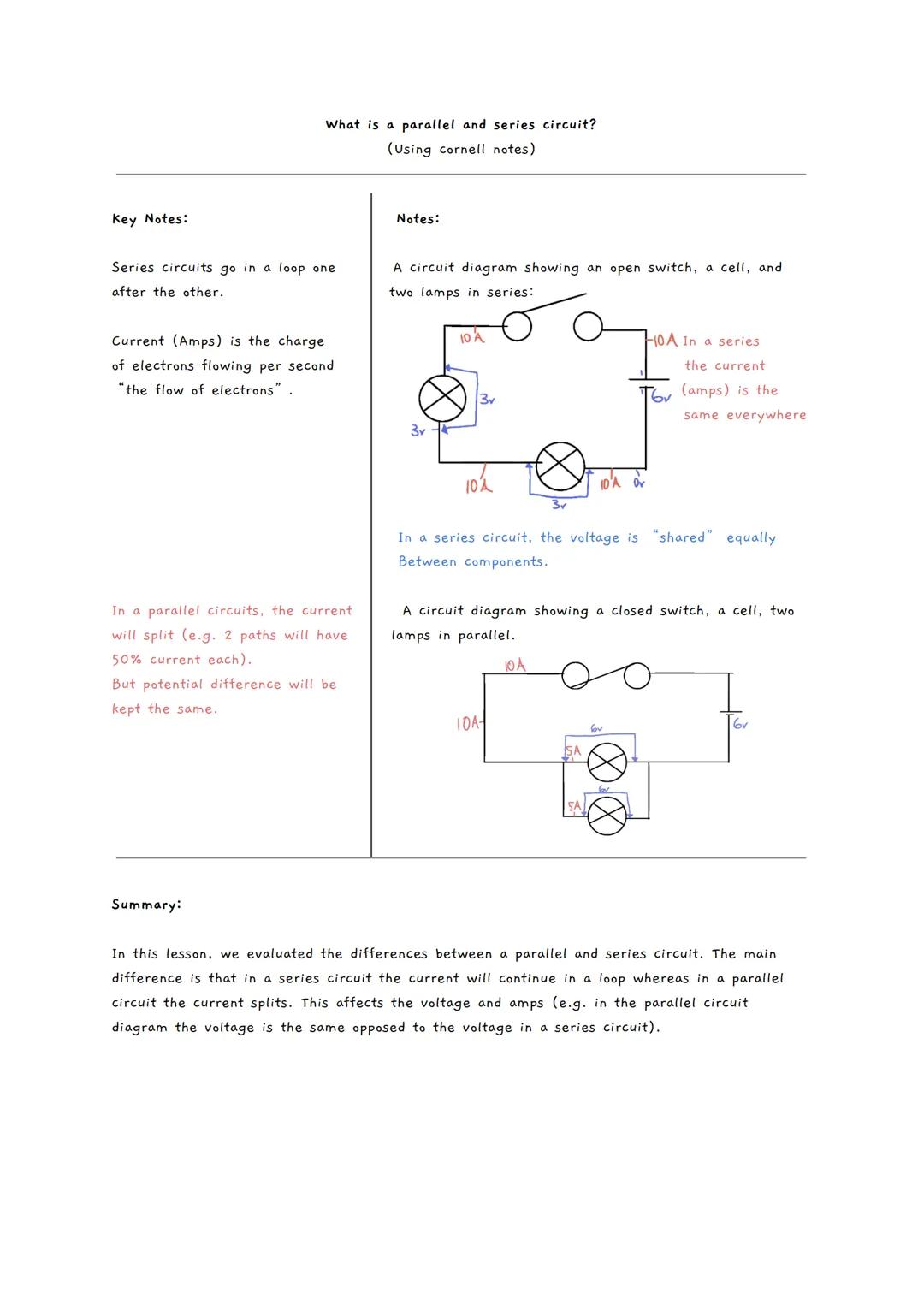 What is a parallel and series circuit?
(Using cornell notes)

Key Notes:
Series circuits go in a loop one
after the other.

Current (Amps) i