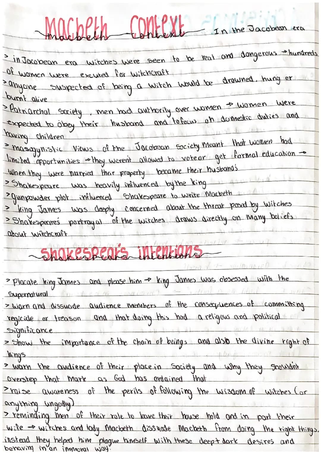 Macbeth Context
context
> in Jocobean era
of women were
- anyone suspected of
bumt alive
witches were seen to be real and
excuted for witchc