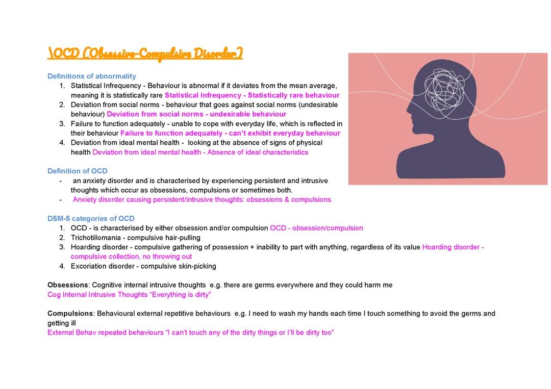 OCD notes psychopathology - aqa a level psychology 