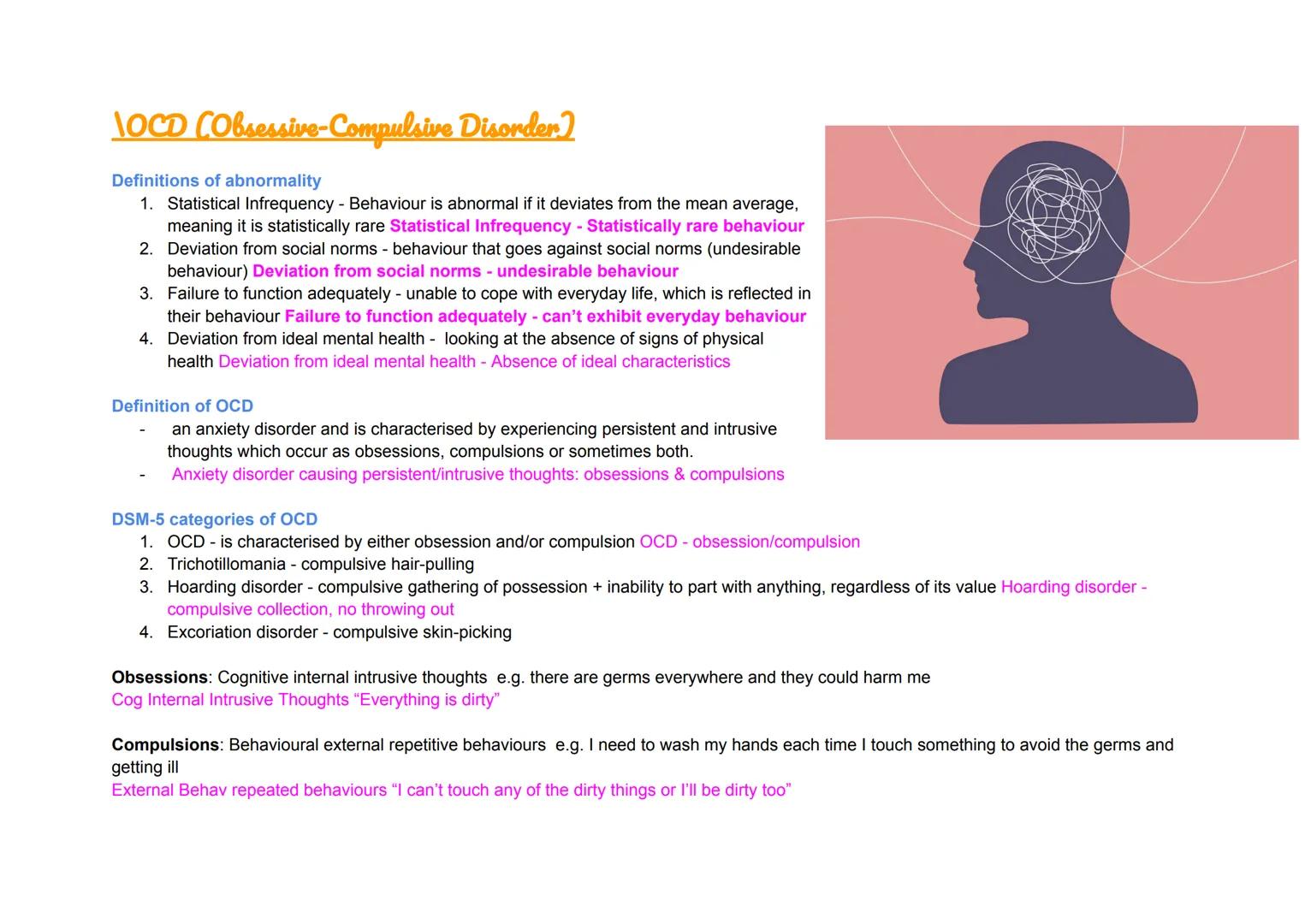 \OCD CObsessive-Compulsive Disorder)
Definitions of abnormality
1. Statistical Infrequency - Behaviour is abnormal if it deviates from the m