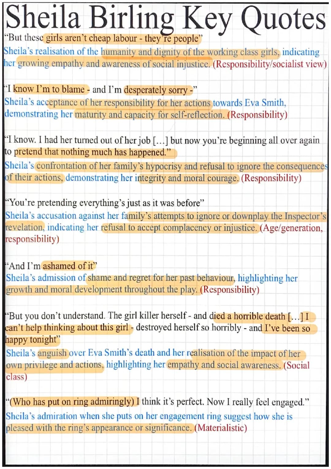 Sheila Birling Key Quotes