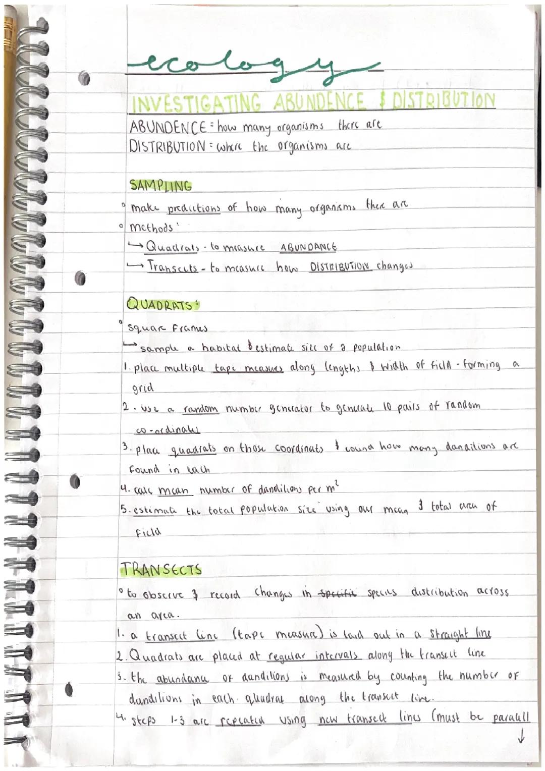 ECOLOGY- sampling: quadrants and transects- aqa biology 