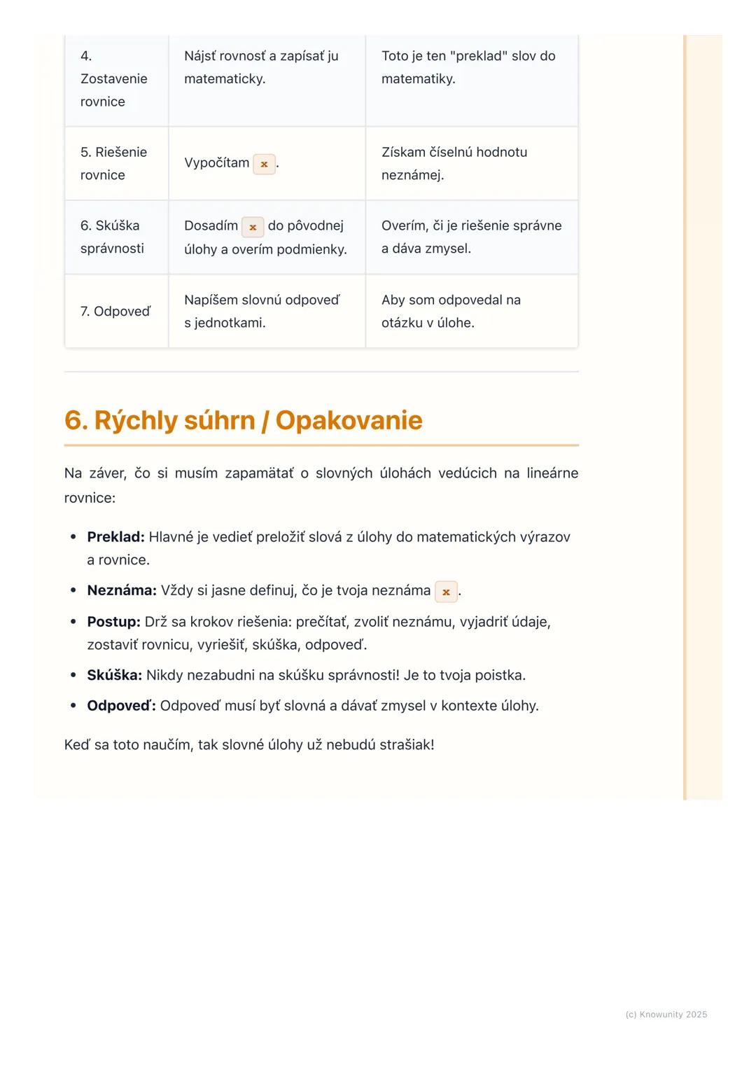 # Slovné úlohy vedúce na
lineárne rovnice

1. Prehľad slovných úloh

Slovné úlohy sú vlastne príklady z reálneho života, ktoré sú opísané sl