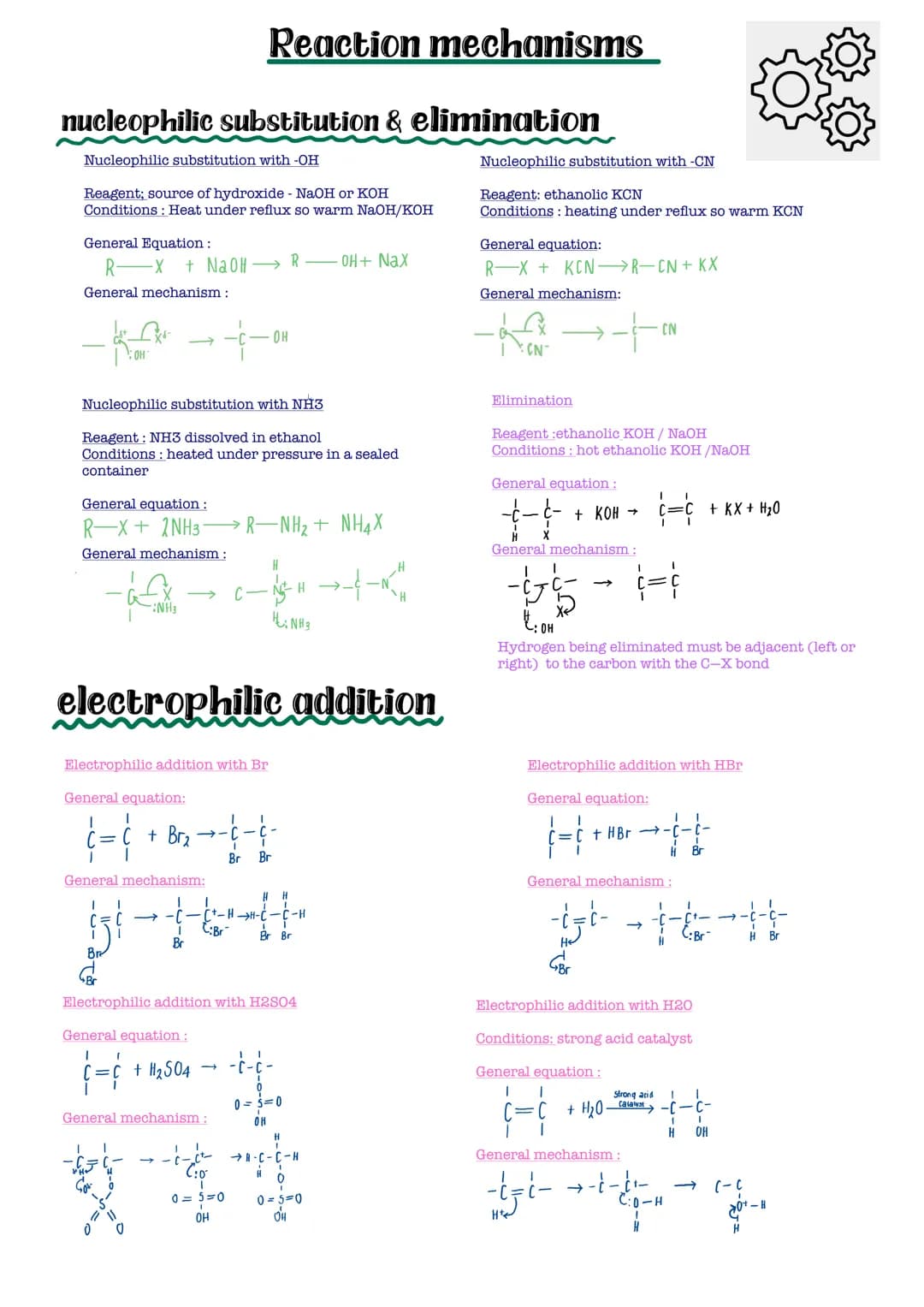 nucleophilic substitution & elimination
Nucleophilic substitution with -OH
Reagent; source of hydroxide - NaOH or KOH
Conditions: Heat under