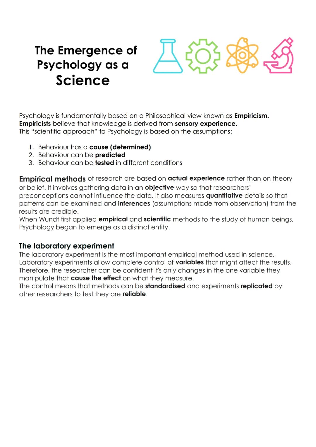 Unit 2
Approaches
Origins of Psychology:
Wundt
• Introspection
The emergence of Psychology as a science.
Learning Approaches:
The Behaviouri