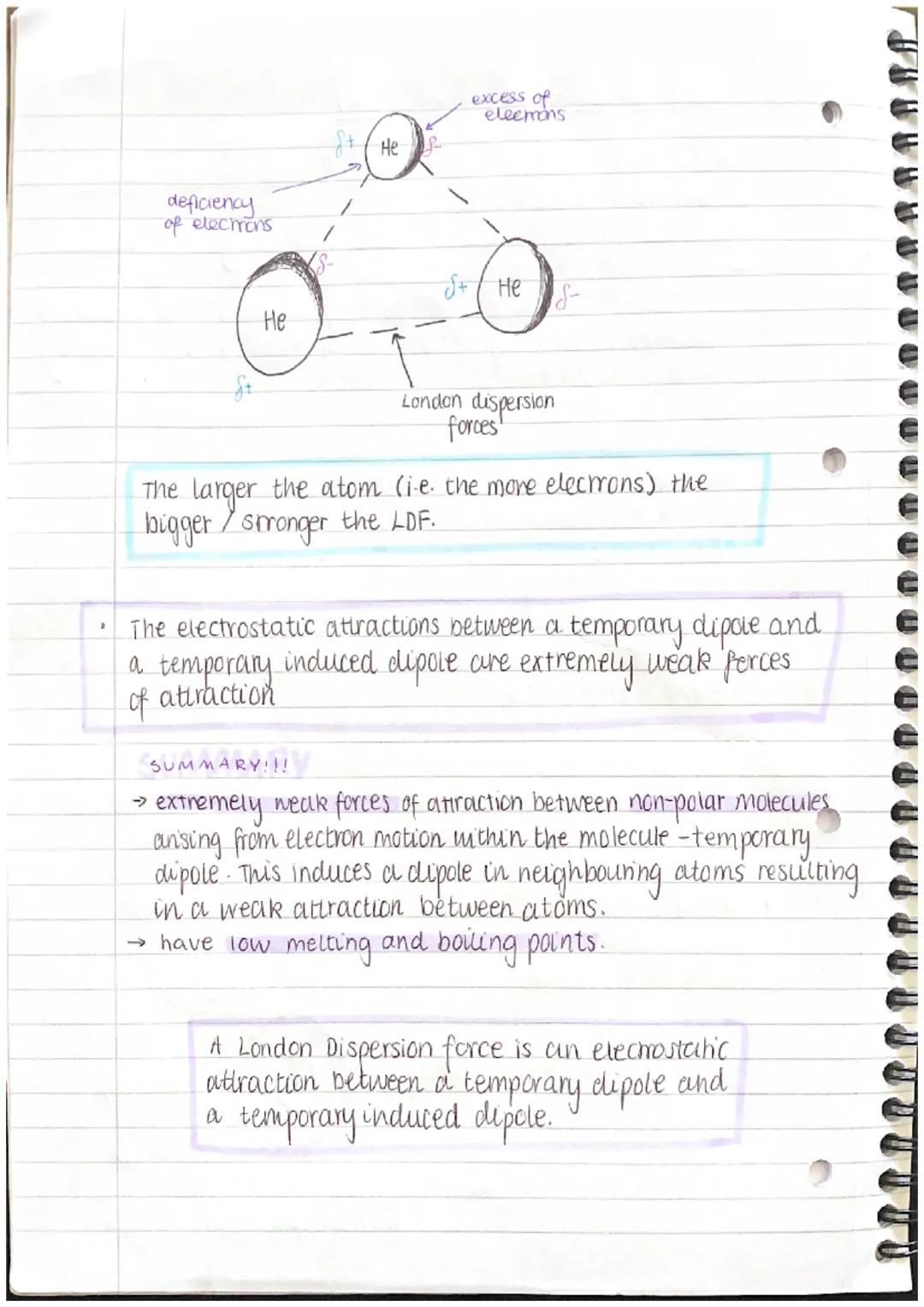 0
.
"
London Dispersio
sion Forces (LDF)
→ Forces of attraction that can operate between all
atoms and molecules
→ These are the weakest for