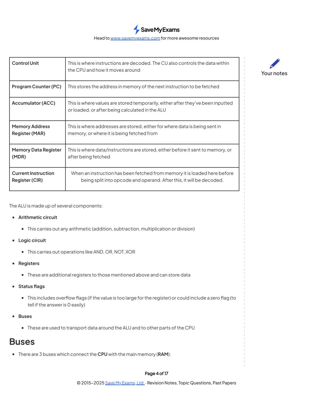 Save My Exams
Head to www.savemyexams.com for more awesome resources
OCR A Level Computer Science
Your notes
1.1 Structure & Function of the
