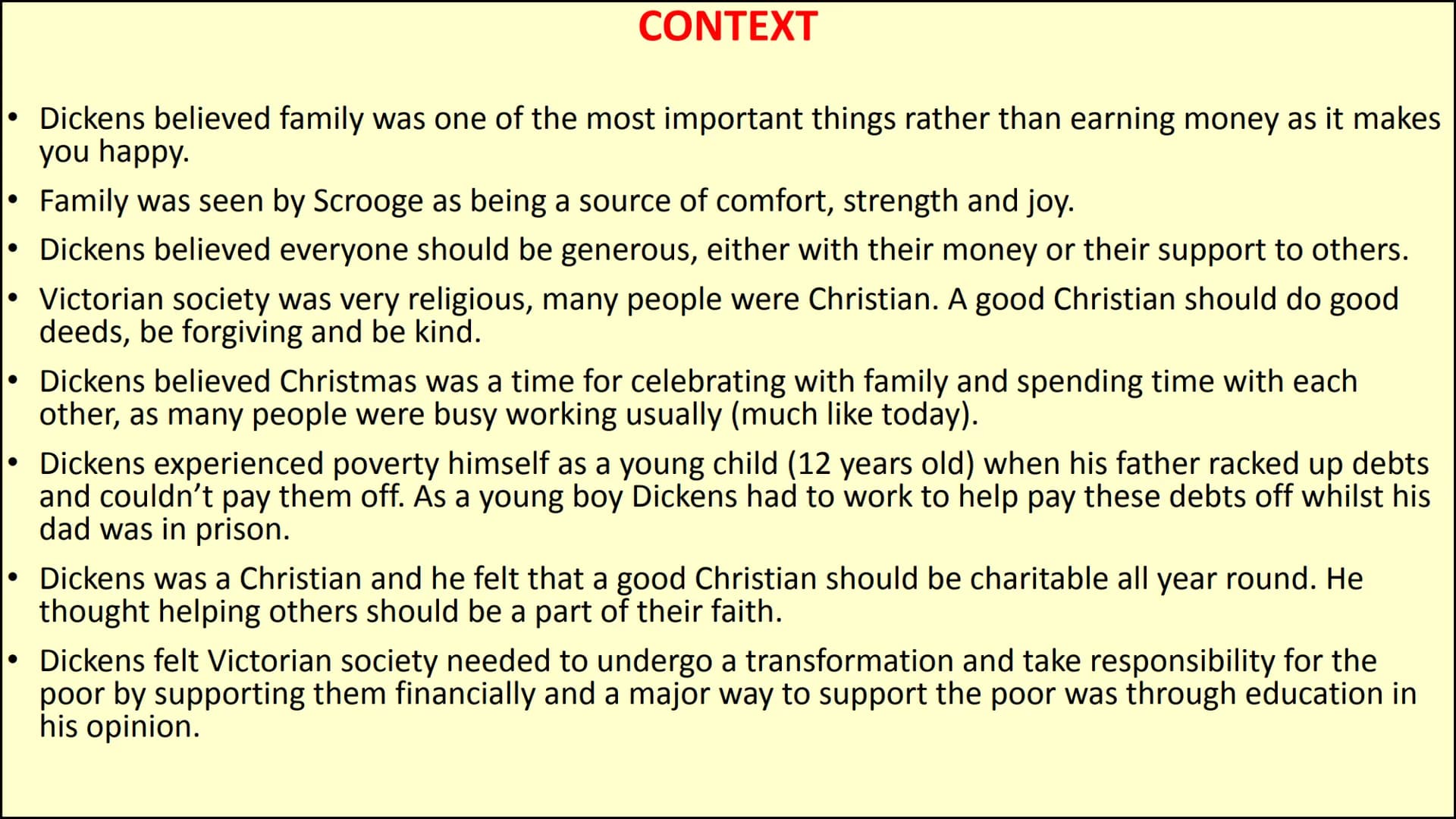 RELEVANT THEMES AND LINKING TO THE CONTEXT
• The Christmas spirit = showing generosity, charity, kindness, and goodwill to others. The
Chris