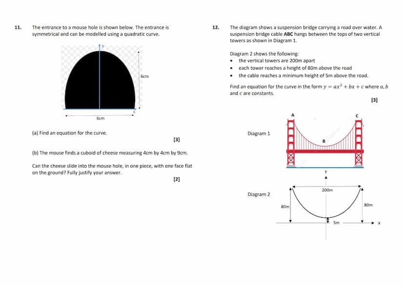 QUADRATICS AND MODELLING (TWO PAGES)
1.
2.
3.
4.
5.
6.
Use the discriminant to determine how many solutions the following
quadratics have:
a