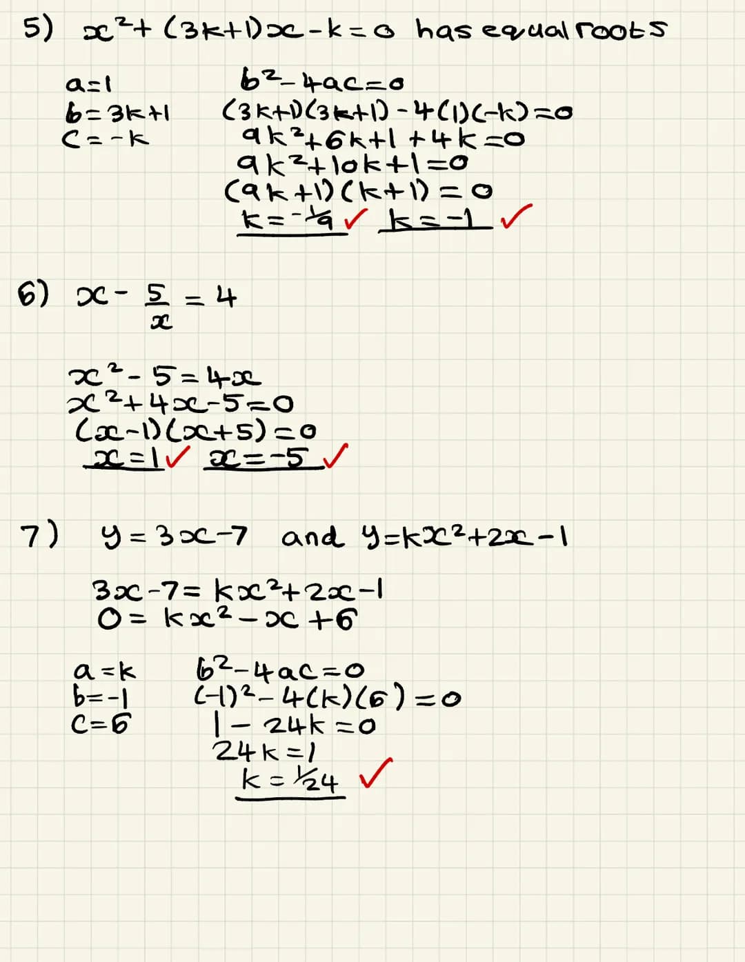 QUADRATICS AND MODELLING (TWO PAGES)
1.
2.
3.
4.
5.
6.
Use the discriminant to determine how many solutions the following
quadratics have:
a