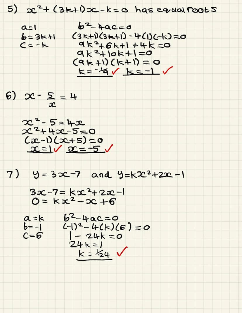 QUADRATICS AND MODELLING (TWO PAGES)
1.
2.
3.
4.
5.
6.
Use the discriminant to determine how many solutions the following
quadratics have:
a
