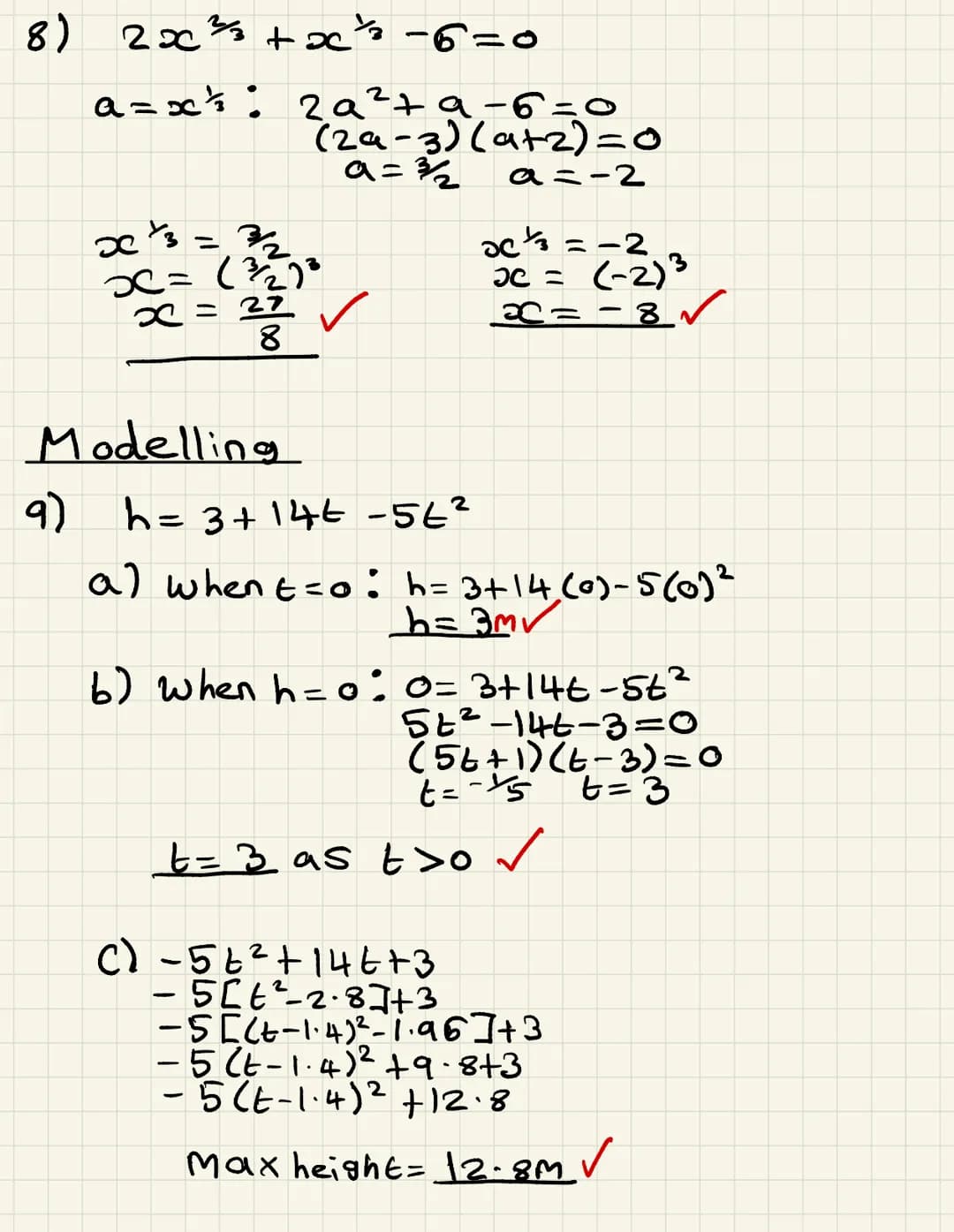 QUADRATICS AND MODELLING (TWO PAGES)
1.
2.
3.
4.
5.
6.
Use the discriminant to determine how many solutions the following
quadratics have:
a