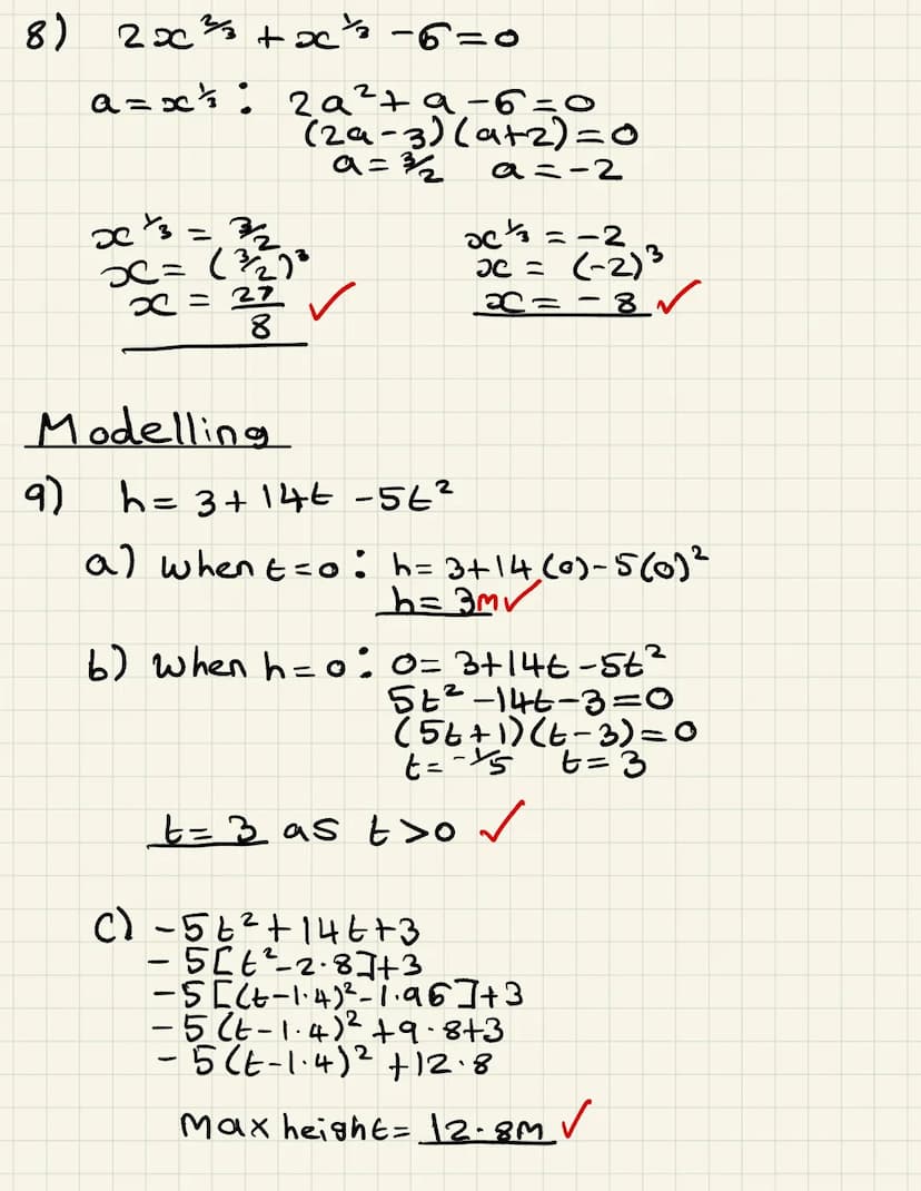 QUADRATICS AND MODELLING (TWO PAGES)
1.
2.
3.
4.
5.
6.
Use the discriminant to determine how many solutions the following
quadratics have:
a