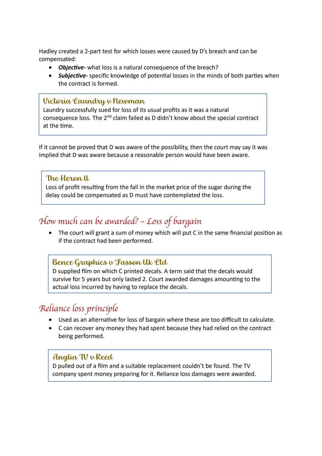# Remedies # DAMAGES

*   The main legal remedy in contract law.
*   It is aright if C has won a claim for breach of contract so C will rece