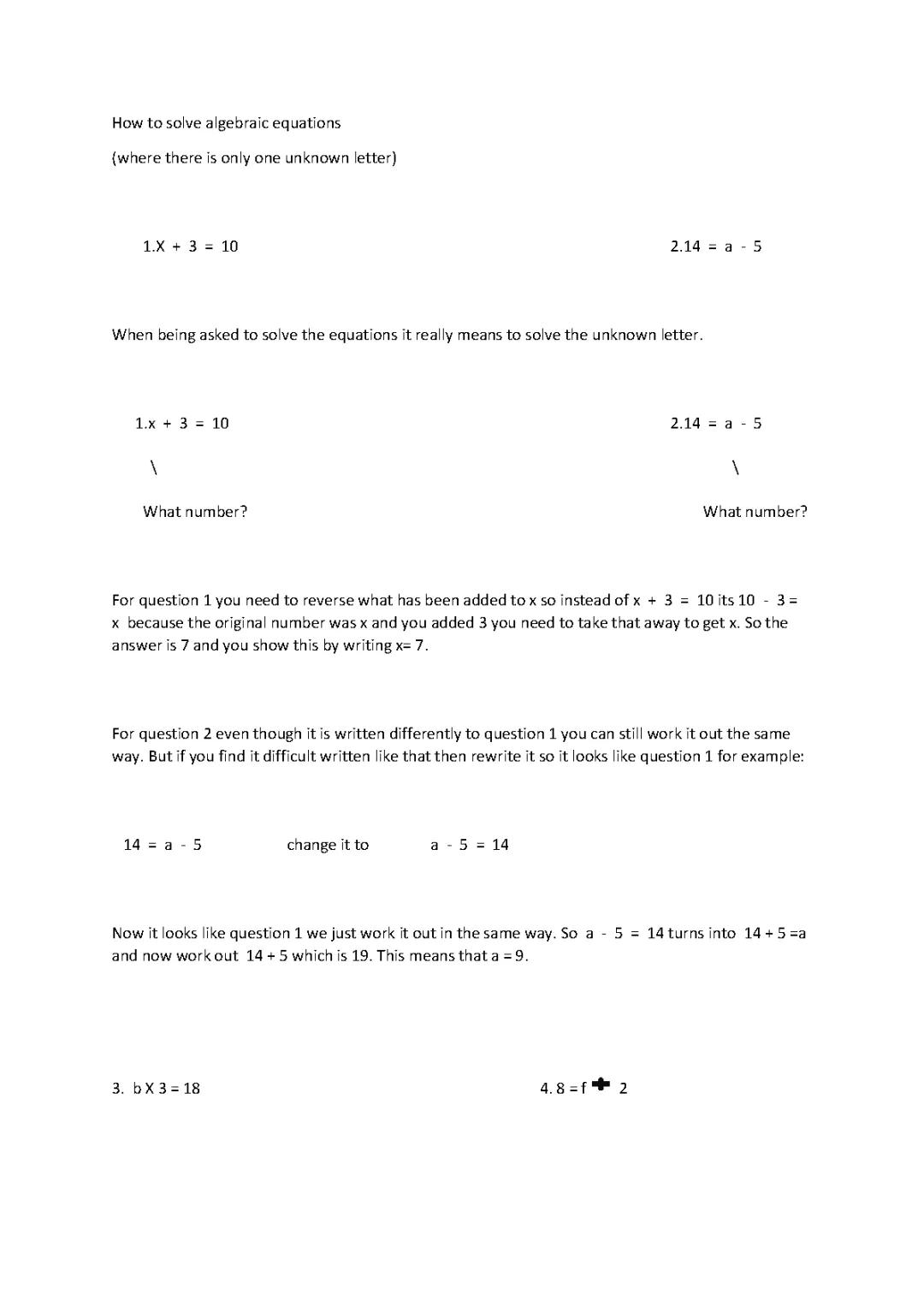 Algebraic equations notes ( questions with only one letter)