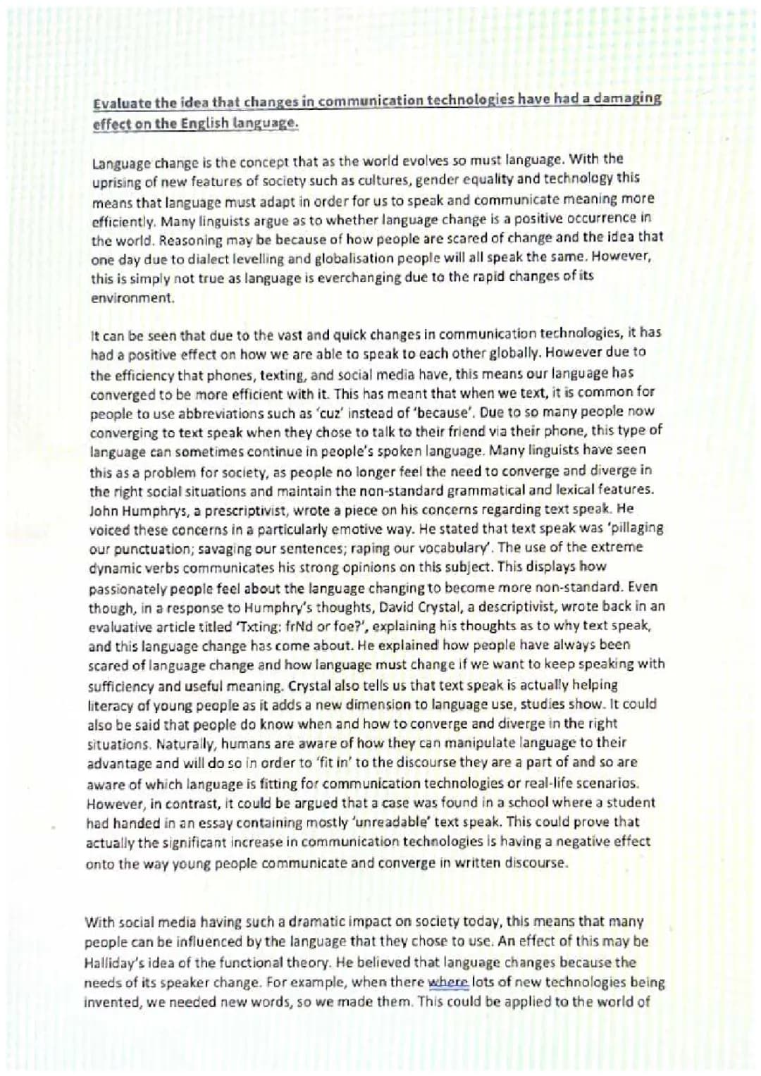 English language a level practice questions on language change 