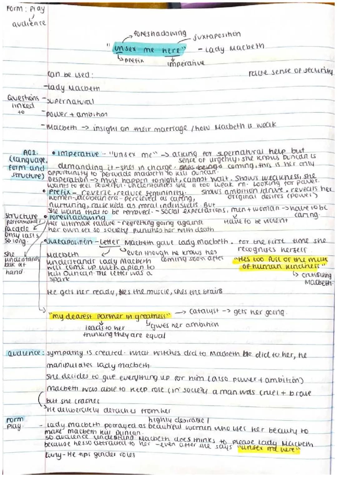 Macbeth “unsex me here” quote analysis 