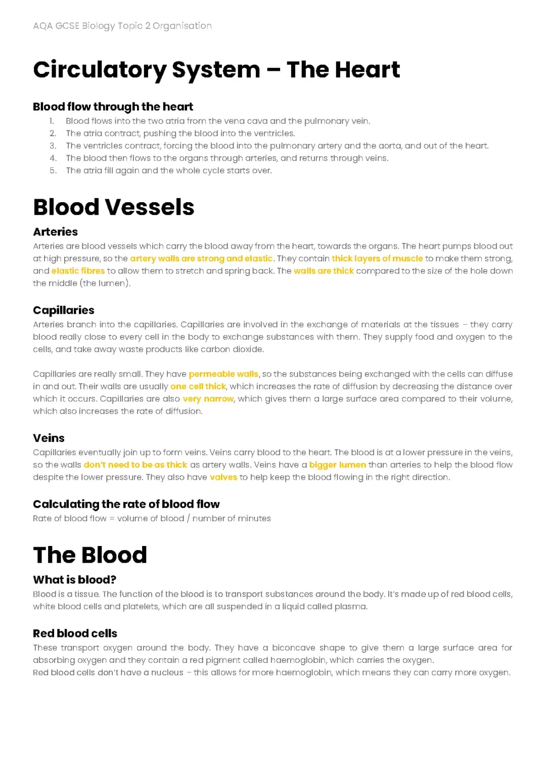GCSE AQA Biology Circulatory system