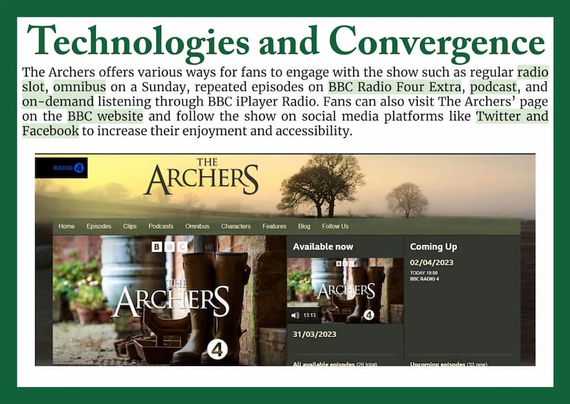 The Archers
Media Studies GCSE Context
Background Context
The Archers: radio show
on Radio Four
5+ million listeners,
significant in British