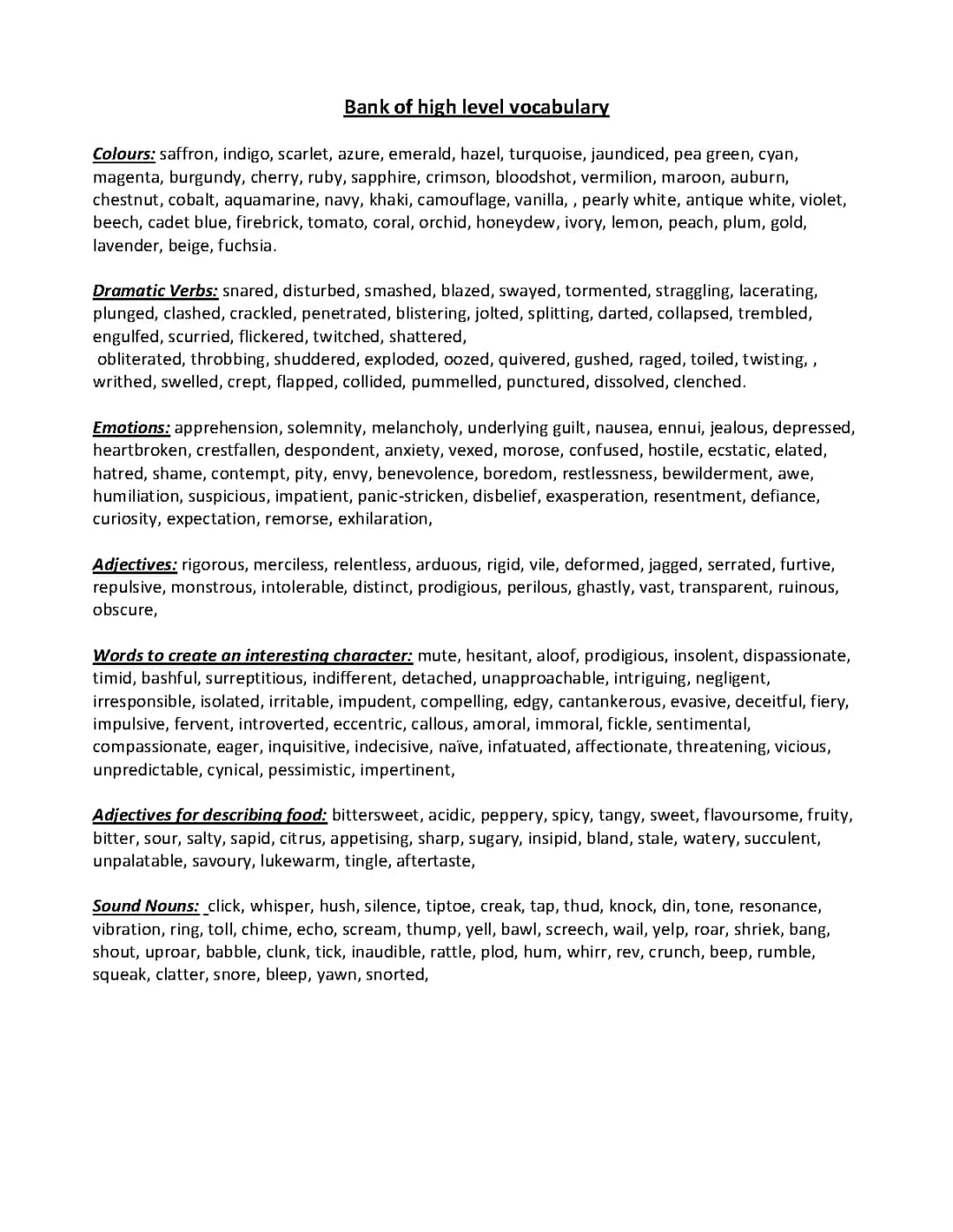Bank of high level Vocabulary to improve writing