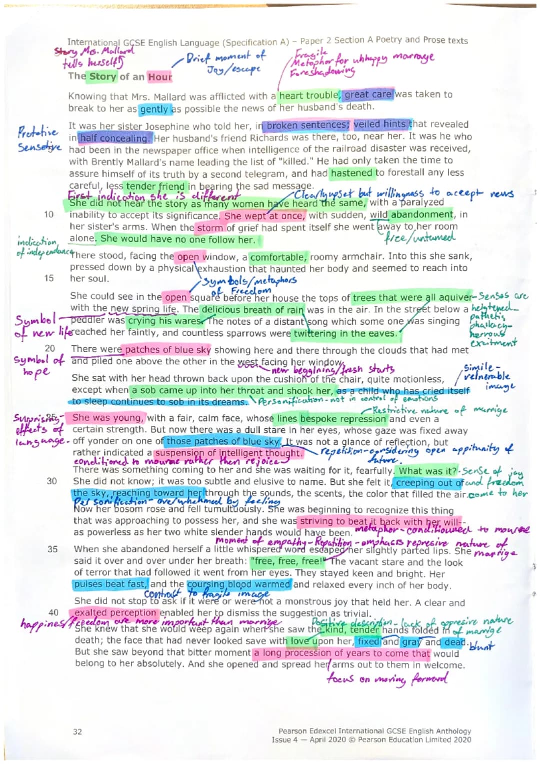 International GCSE English Language (Specification A) - Paper 2 Section A Poetry and Prose texts
Story Ms. Mallard
tells herself
The Story o