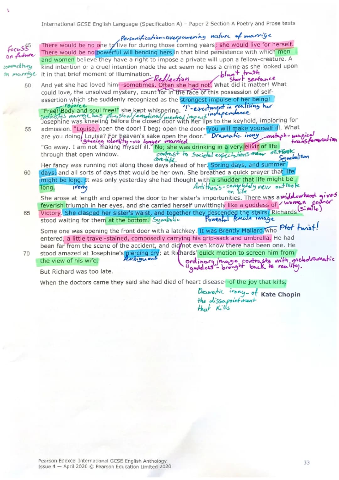 International GCSE English Language (Specification A) - Paper 2 Section A Poetry and Prose texts
Story Ms. Mallard
tells herself
The Story o