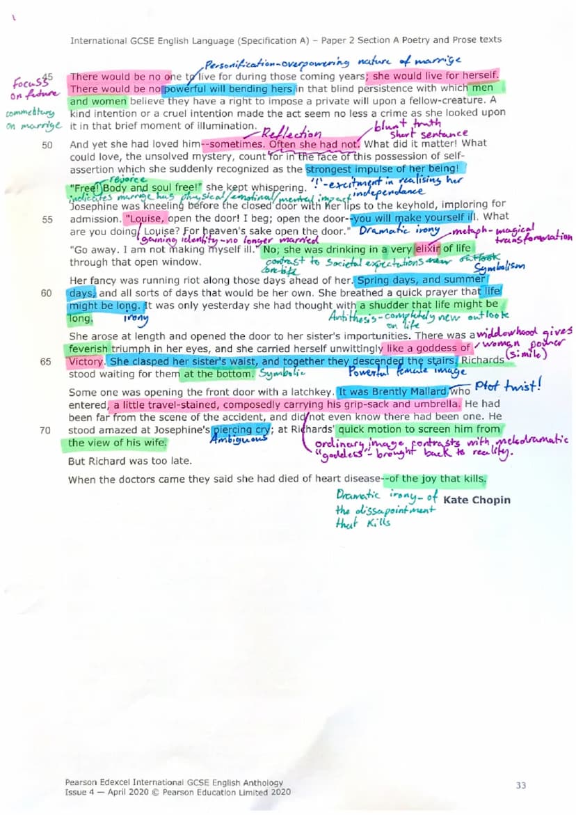 International GCSE English Language (Specification A) - Paper 2 Section A Poetry and Prose texts
Story Ms. Mallard
tells herself
The Story o