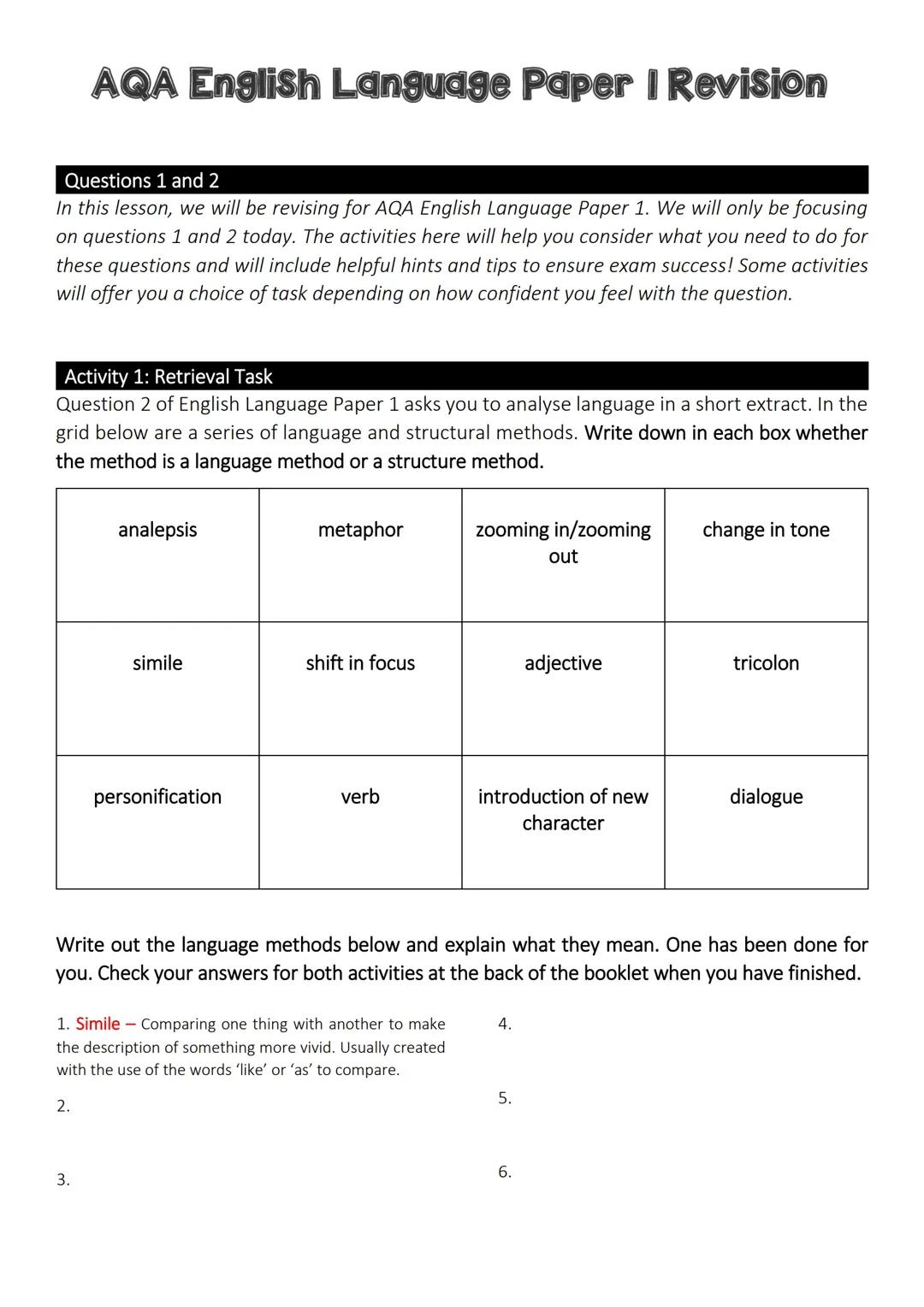 English language player 1 y11