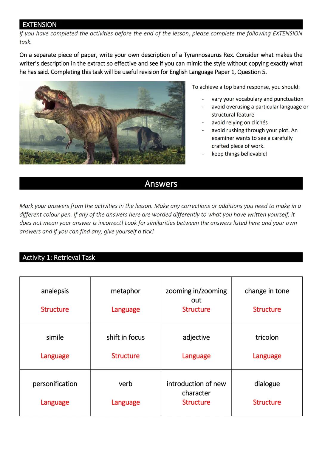 Questions 1 and 2
In this lesson, we will be revising for AQA English Language Paper 1. We will only be focusing
on questions 1 and 2 today.
