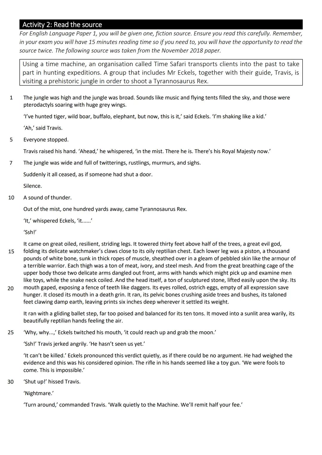 Questions 1 and 2
In this lesson, we will be revising for AQA English Language Paper 1. We will only be focusing
on questions 1 and 2 today.