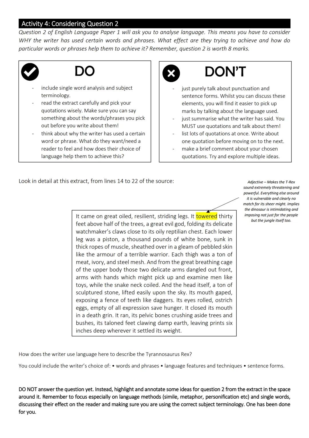 Questions 1 and 2
In this lesson, we will be revising for AQA English Language Paper 1. We will only be focusing
on questions 1 and 2 today.
