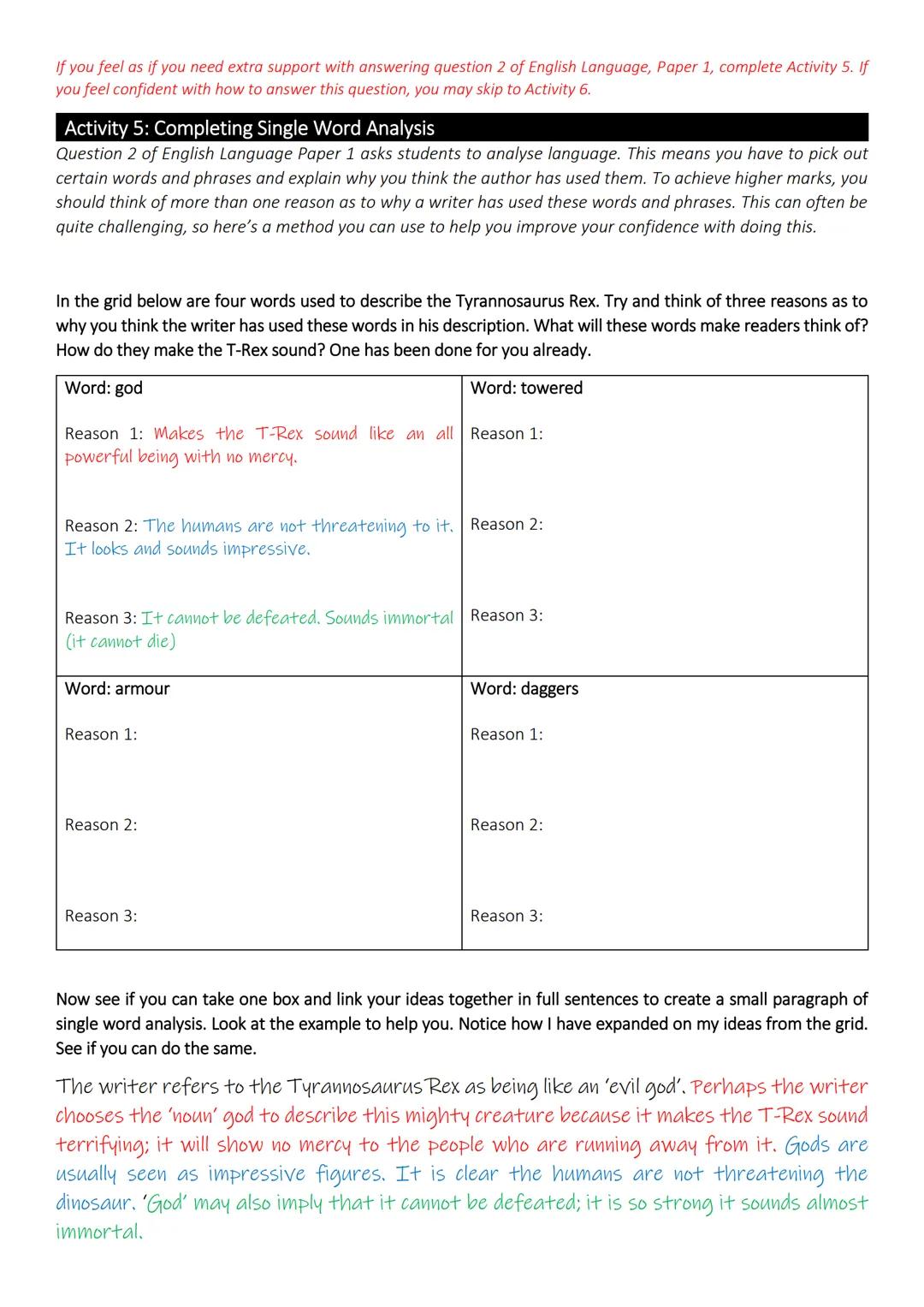Questions 1 and 2
In this lesson, we will be revising for AQA English Language Paper 1. We will only be focusing
on questions 1 and 2 today.