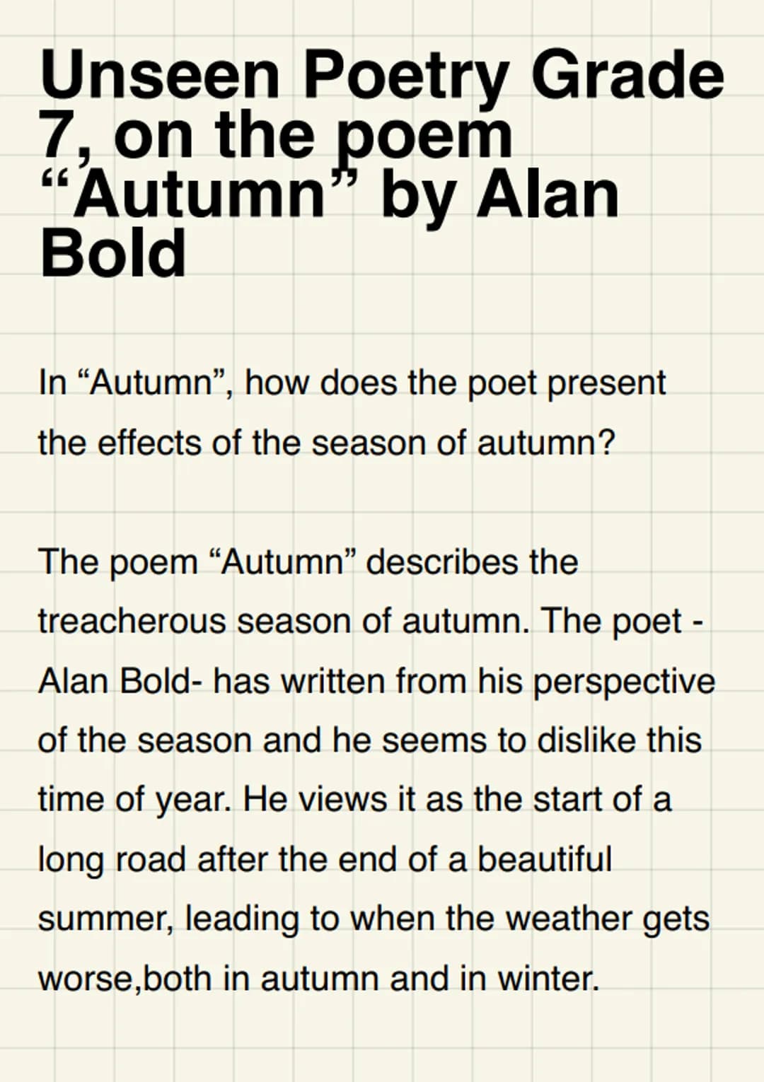 Unseen Poem Analysis: A Day in Autumn by Billy Collins - Questions and Answers for Grade 9