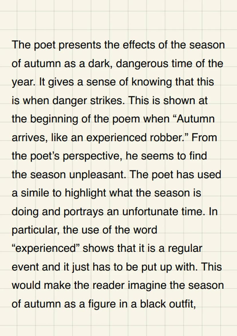Unseen Poetry Grade
7, on the poem
"Autumn" by Alan
Bold
In "Autumn", how does the poet present
the effects of the season of autumn?
The poe