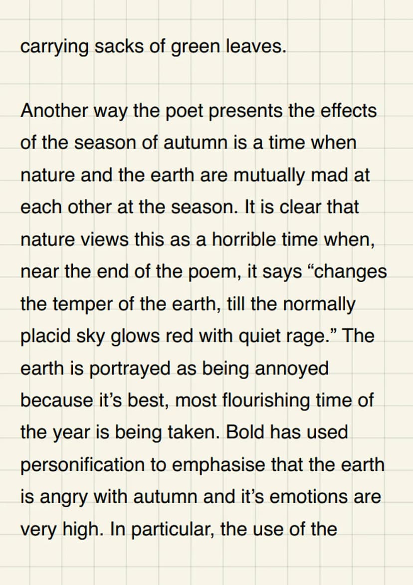 Unseen Poetry Grade
7, on the poem
"Autumn" by Alan
Bold
In "Autumn", how does the poet present
the effects of the season of autumn?
The poe