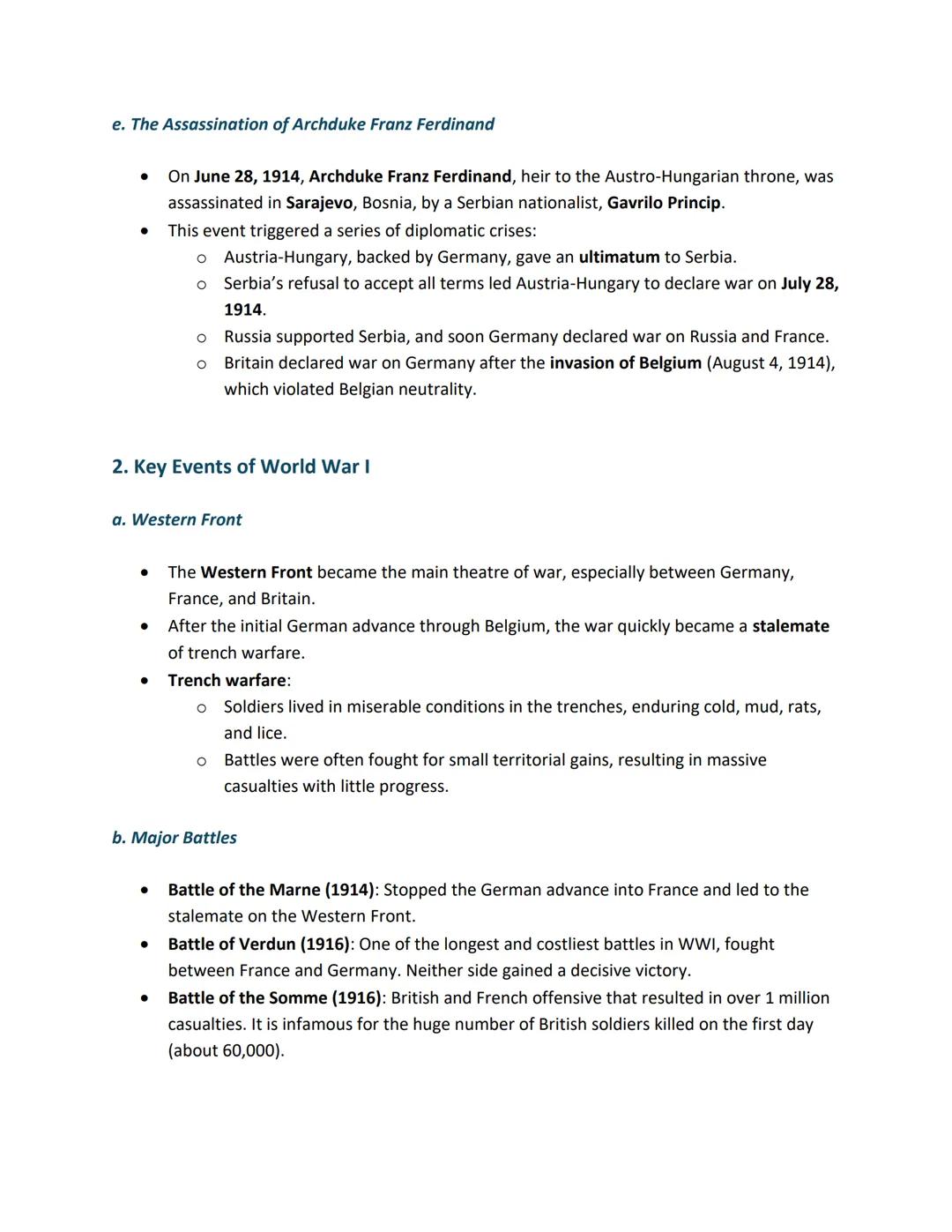 # 1. Causes of World War I

a. Militarism

*   Militarism is the belief in building up strong armed forces to prepare for war.
*   European 