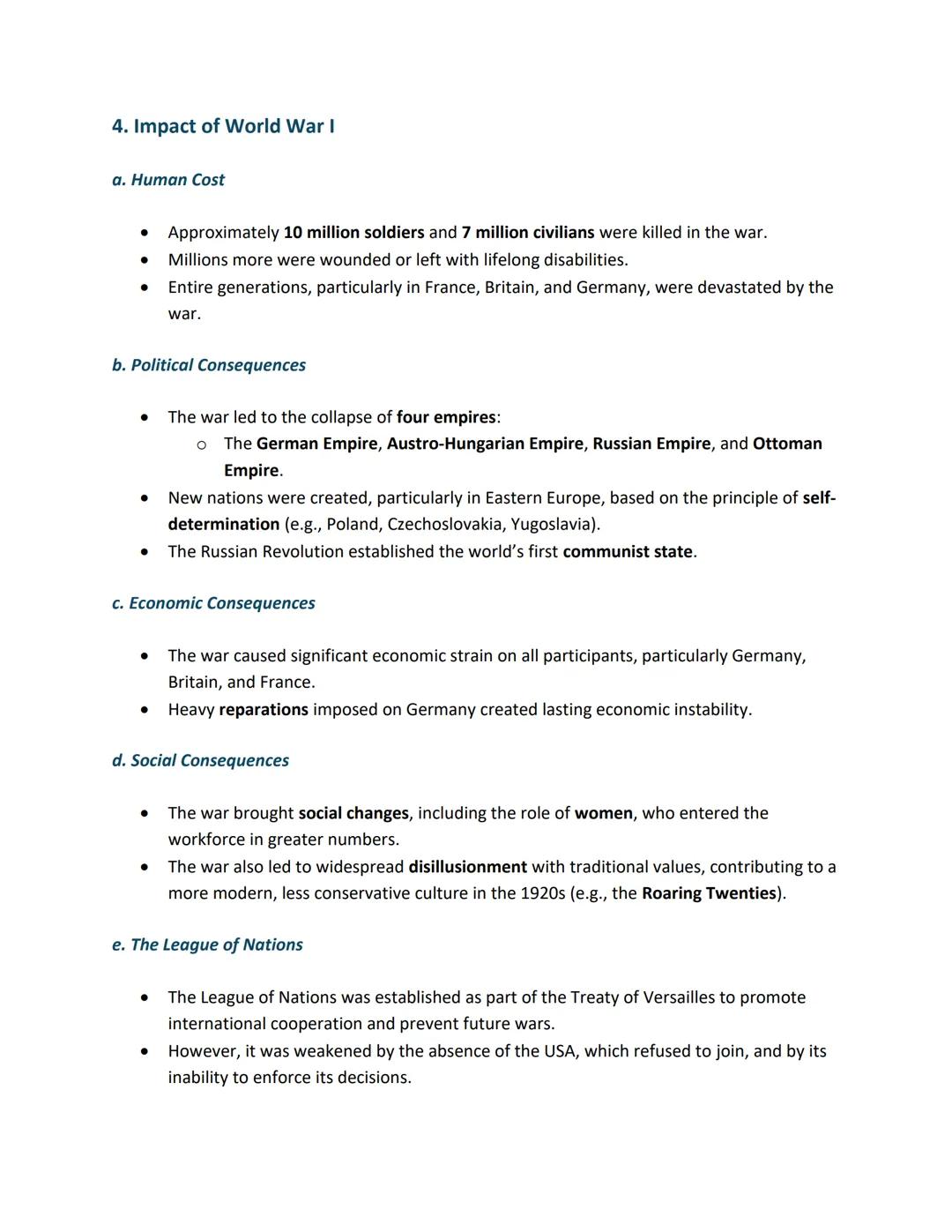 # 1. Causes of World War I

a. Militarism

*   Militarism is the belief in building up strong armed forces to prepare for war.
*   European 