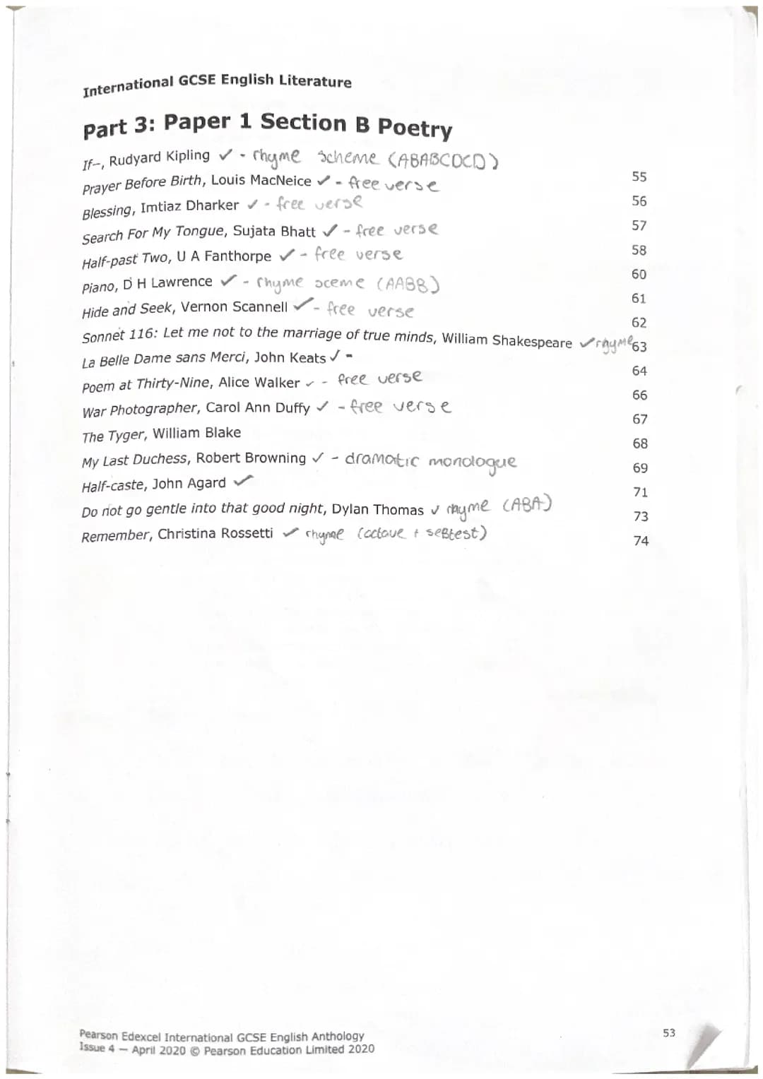 igcse edexcel anthology poetry notes 