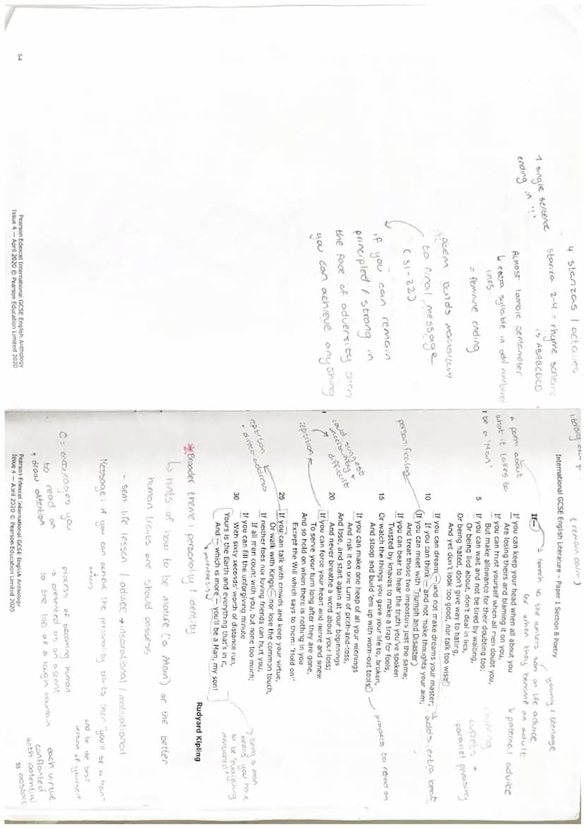 International GCSE English Literature
Part 3: Paper 1 Section B Poetry
If-, Rudyard Kipling ✓.
•rhyme
Prayer Before Birth, Louis MacNeice - 