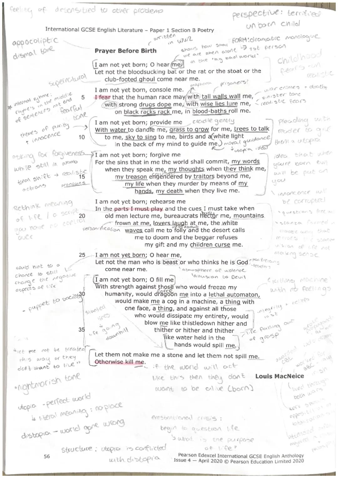 International GCSE English Literature
Part 3: Paper 1 Section B Poetry
If-, Rudyard Kipling ✓.
•rhyme
Prayer Before Birth, Louis MacNeice - 