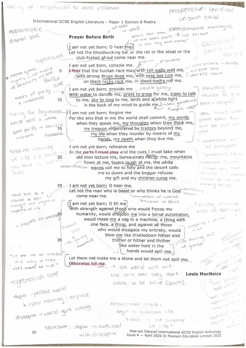 International GCSE English Literature
Part 3: Paper 1 Section B Poetry
If-, Rudyard Kipling ✓.
•rhyme
Prayer Before Birth, Louis MacNeice - 