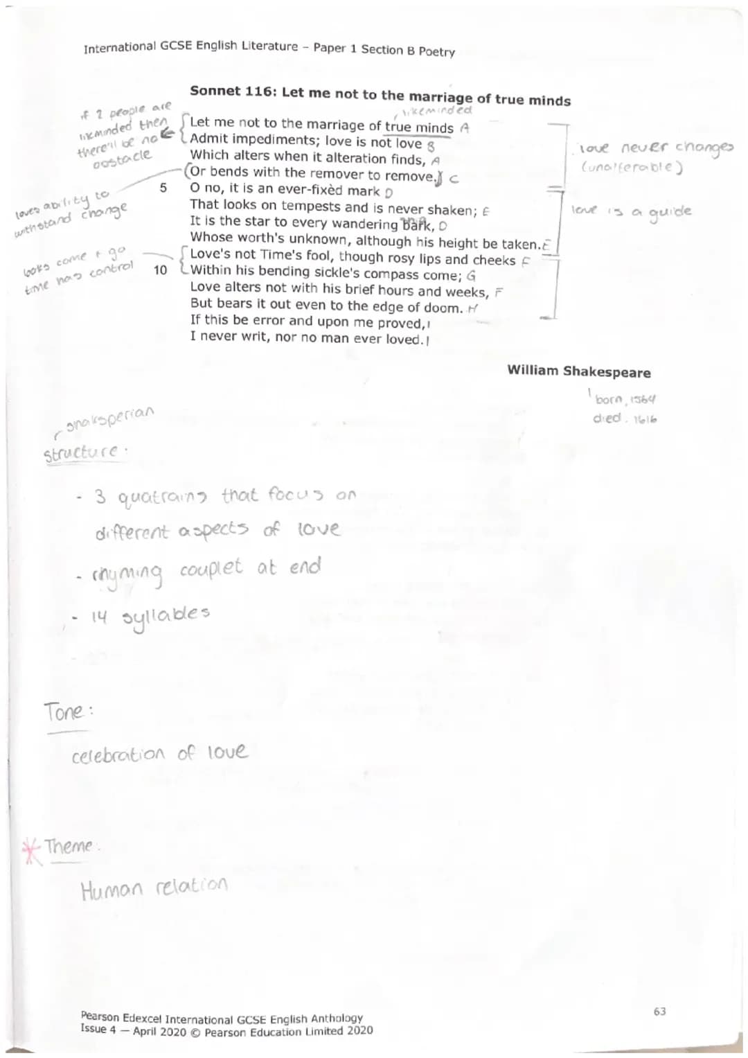 International GCSE English Literature
Part 3: Paper 1 Section B Poetry
If-, Rudyard Kipling ✓.
•rhyme
Prayer Before Birth, Louis MacNeice - 