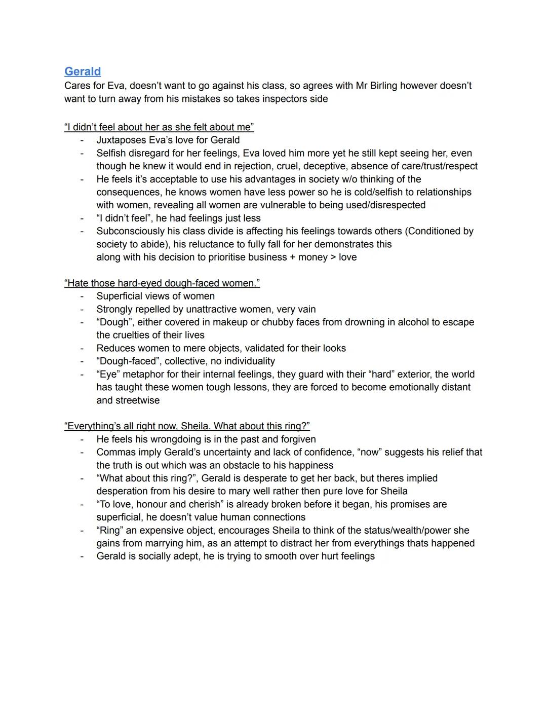 --- OCR Start ---
Mr Birling
Demonstrates lack of morals (capitalist)
Doesn't take responsibility
Stubborn, conceited, arrogant, single mind