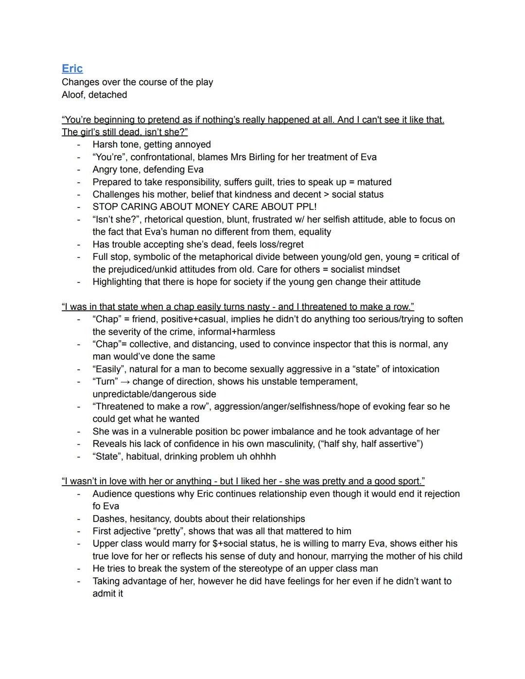 --- OCR Start ---
Mr Birling
Demonstrates lack of morals (capitalist)
Doesn't take responsibility
Stubborn, conceited, arrogant, single mind
