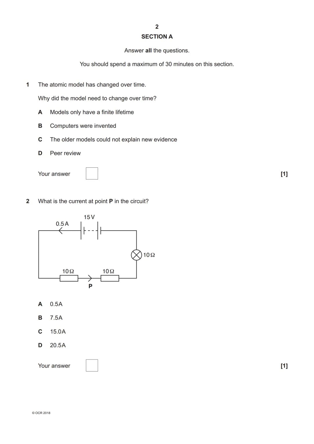 70247 8 3 3 2 5*
OCR
Oxford Cambridge and RSA
H
GCSE (9-1) Physics A (Gateway Science)
J249/03 Paper 3, P1 - P4 and P9 (Higher Tier)
Wednesd