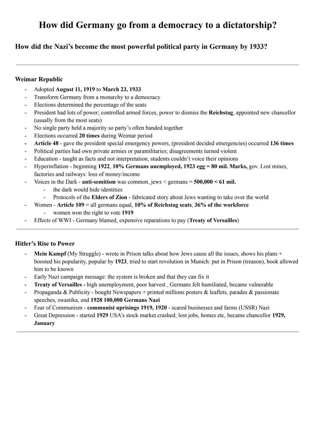 # How did Germany go from a democracy to a dictatorship?

# How did the Nazi's become the most powerful political party in Germany by 1933?
