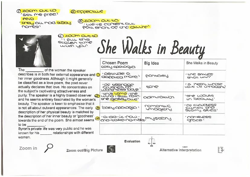 WJEC Eduqas GCSE Poetry Anthology
romantic imagery,
creates image of
Clear sky, could
be a metaphor
for the woman
being flawless
and having 