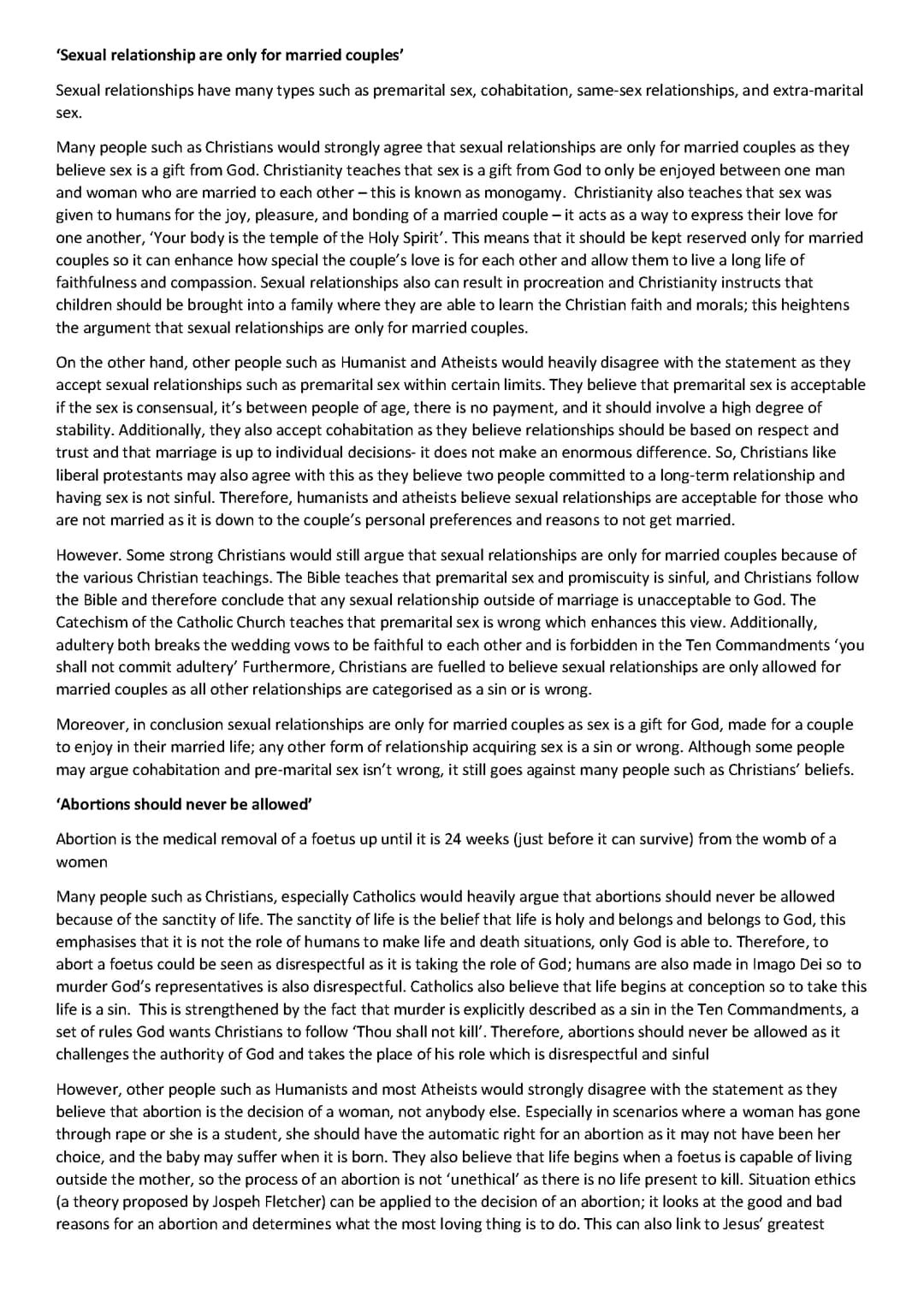 Grade 9 RE GCSE 12/15 mark questions for ISLAM AND CHRISTIANITY 