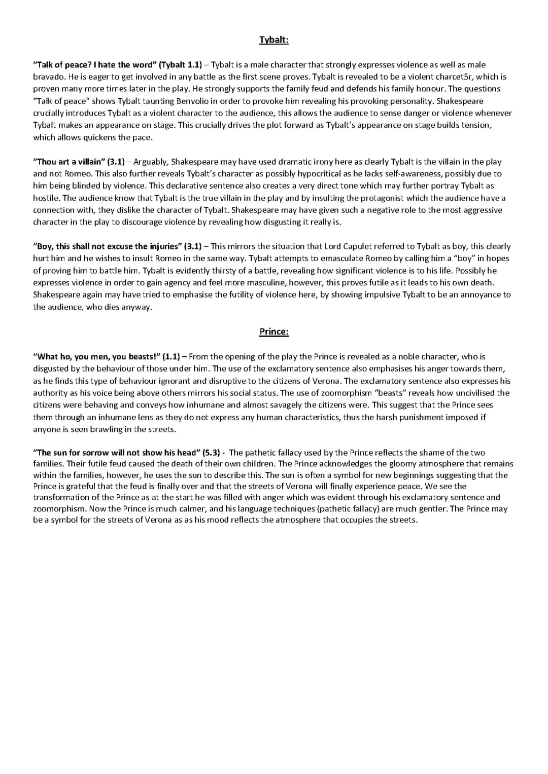 Romeo and Juliet Key Quotes: Tybalt and The Prince 